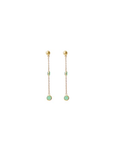 Pendientes bolita esmeralda largos oro de 18k