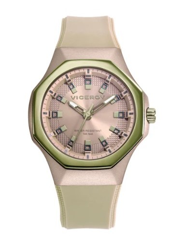 RELOJ ALUMINIO BEIGE Y ACERO IP VERDE CORREA SRA V