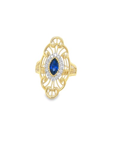 ANILLO PIEDRA AZUL ZN FORMAS ORO DE 18K