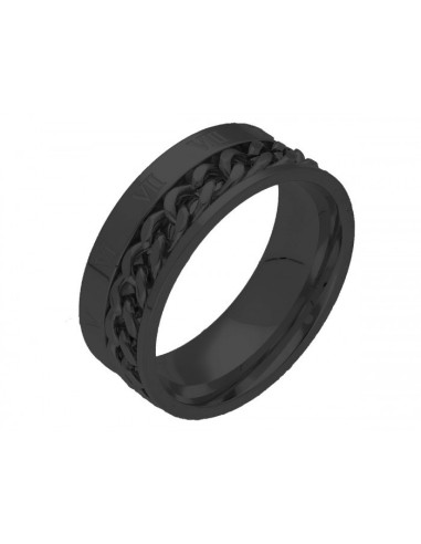 ANILLO HOMBRE NÚMEROS ROMANOS ACERO NEGRO