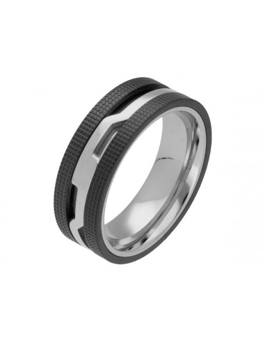 ANILLO HOMBRE ACERO NEGRO Y PLATEADO