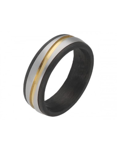 ANILLO HOMBRE ACERO NEGRO Y DORADO LINEA