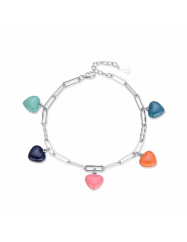 Pulsera charms corazones de colores plata 1ª ley