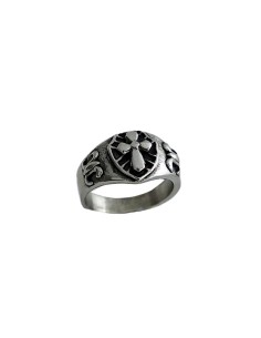 ANILLO DE ACERO PARA HOMBRE CON CRUZ Y ESCUDO