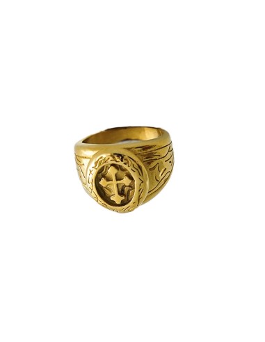 ANILLO DE ACERO DORADO CON CRUZ PARA HOMBR