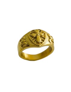 ANILLO DE ACERO CON CRUZ Y BAÑO DE ORO PARA HOMBRE