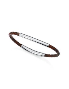 Pulsera de hombre en acero y piel marrón