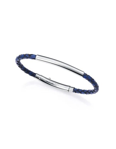 Pulsera de hombre en acero y piel azul