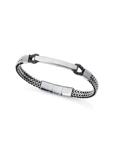 Pulsera de hombre de acero trenzada con piel negra