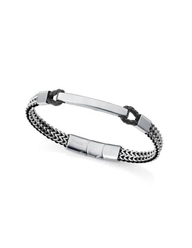 Pulsera de hombre de acero trenzada con piel negra