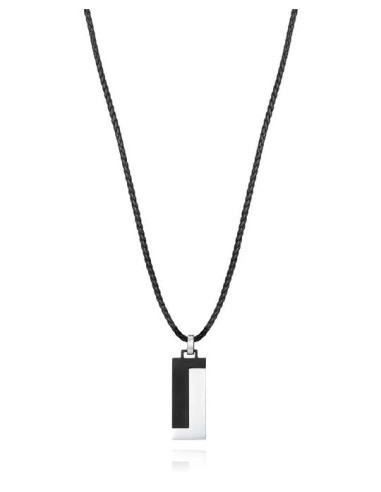 Collar Magnum de piel negra con placa colgante