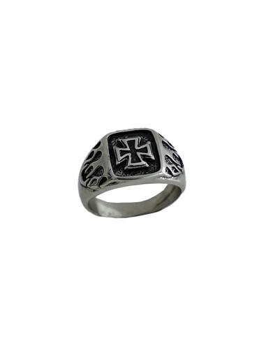 Anillo de Hombre de Acero con Cruz y Grabados