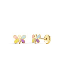 18K PENDIENTES bebé ORO LIBELULA PASTEL