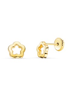 18K PENDIENTES BEBÉ ORO FLOR CALADA 6 X 6 MM