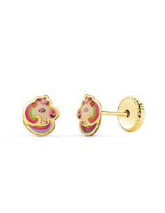 18K PENDIENTES BEBÉ ORO UNICORNIOS ESMALTE