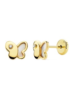 18K PENDIENTES BEBÉ ORO MARIPOSA NACAR 7X5.5 M