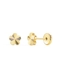 18K PENDIENTES ORO AMARILLO FLOR 5 PETALOS TALLADO