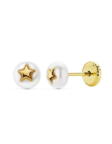 18K PENDIENTES BEBÉ ORO AMARILLO PERLA Y ESTRELLA