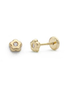 18K PENDIENTES BEBÉ ORO FLOR CIRCONITA 4 MM