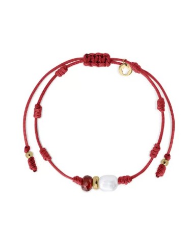 Pulsera oro macrame perla red