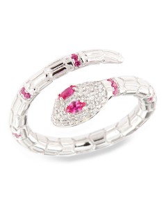 Anillo para mujer serpiente circonita rosa plata