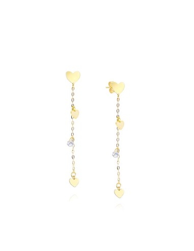 9k- Pendientes para mujer largo corazón zn oro 9k