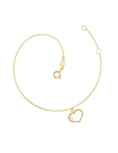 9k- Pulsera para mujer Corazón Oro 9kt y Nácar