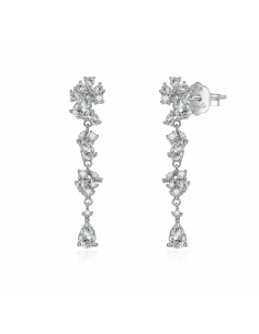 Pendientes largos flor zn plata