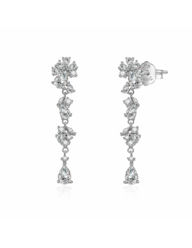 Pendientes largos flor zn plata