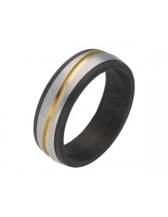 ANILLO HOMBRE ACERO NEGRO Y DORADO LINEA