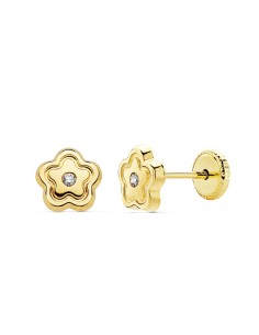 18K PENDIENTES BEBÉ ORO FLOR CIRCONITA 6X6 MM 