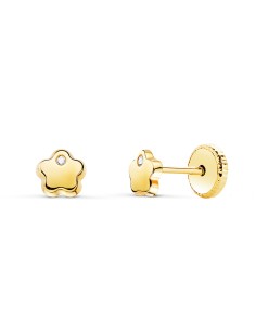 18K PENDIENTES BEBÉ ORO FLOR CIRCONITA 4 MM